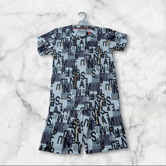 Boys' Stylish Summer Co-ord Set – Black & White Graphic Print | Soft & Breathable