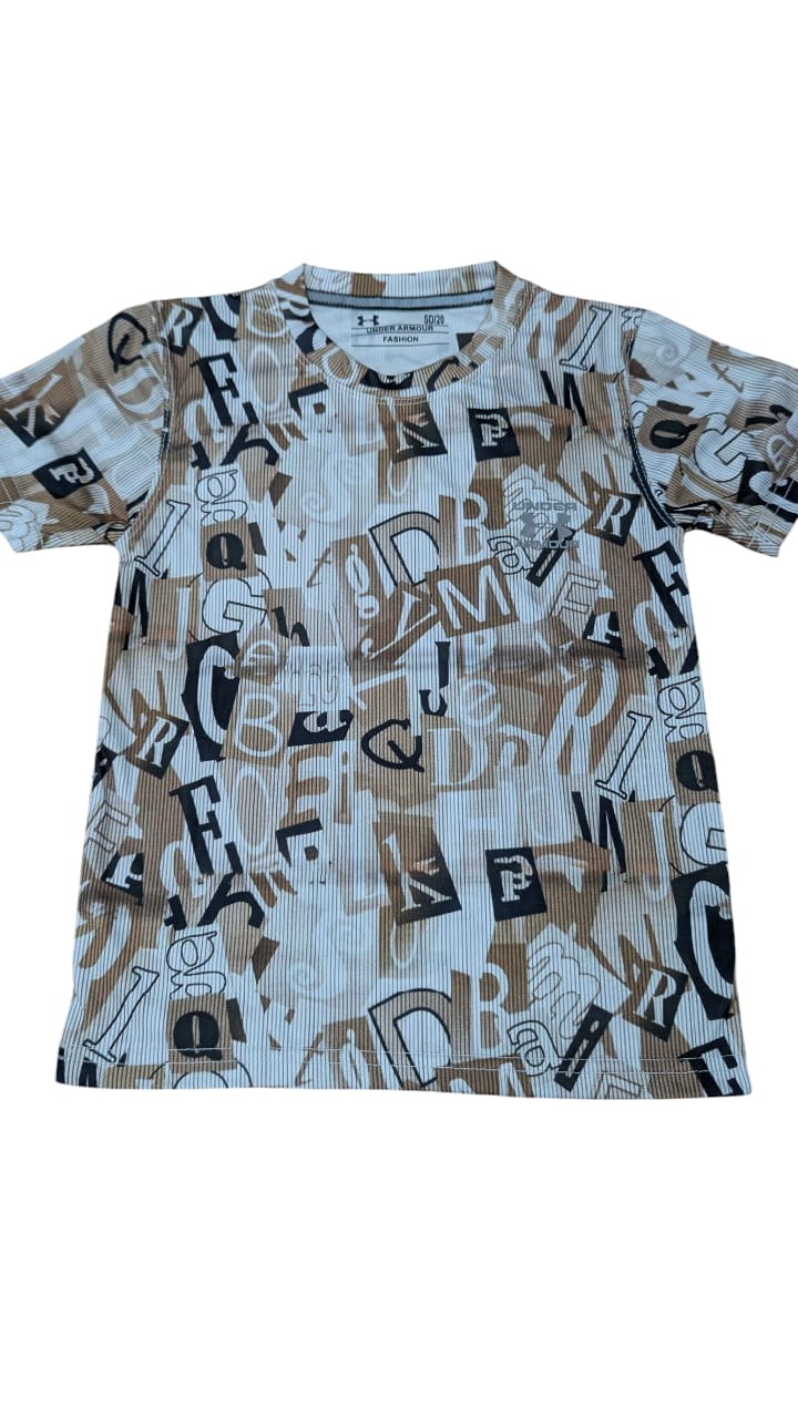 Boys' Summer Co-ord Set – Beige & Black Alphabet Print | Soft Cotton Feel