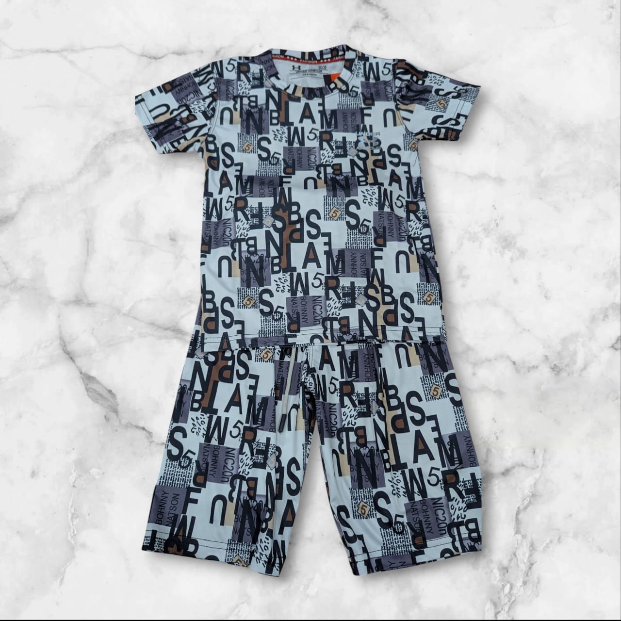 Boys' Stylish Summer Co-ord Set – Black & White Graphic Print | Soft & Breathable