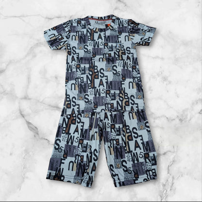 Boys' Stylish Summer Co-ord Set – Black & White Graphic Print | Soft & Breathable