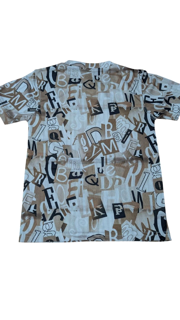 Boys' Summer Co-ord Set – Beige & Black Alphabet Print | Soft Cotton Feel