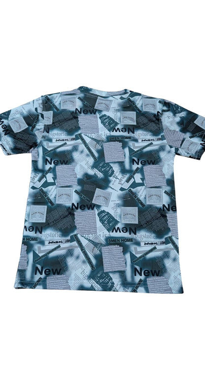 Boys' Printed Summer Co-ord Set – Green Newspaper Design | Soft & Breathable Fabric"